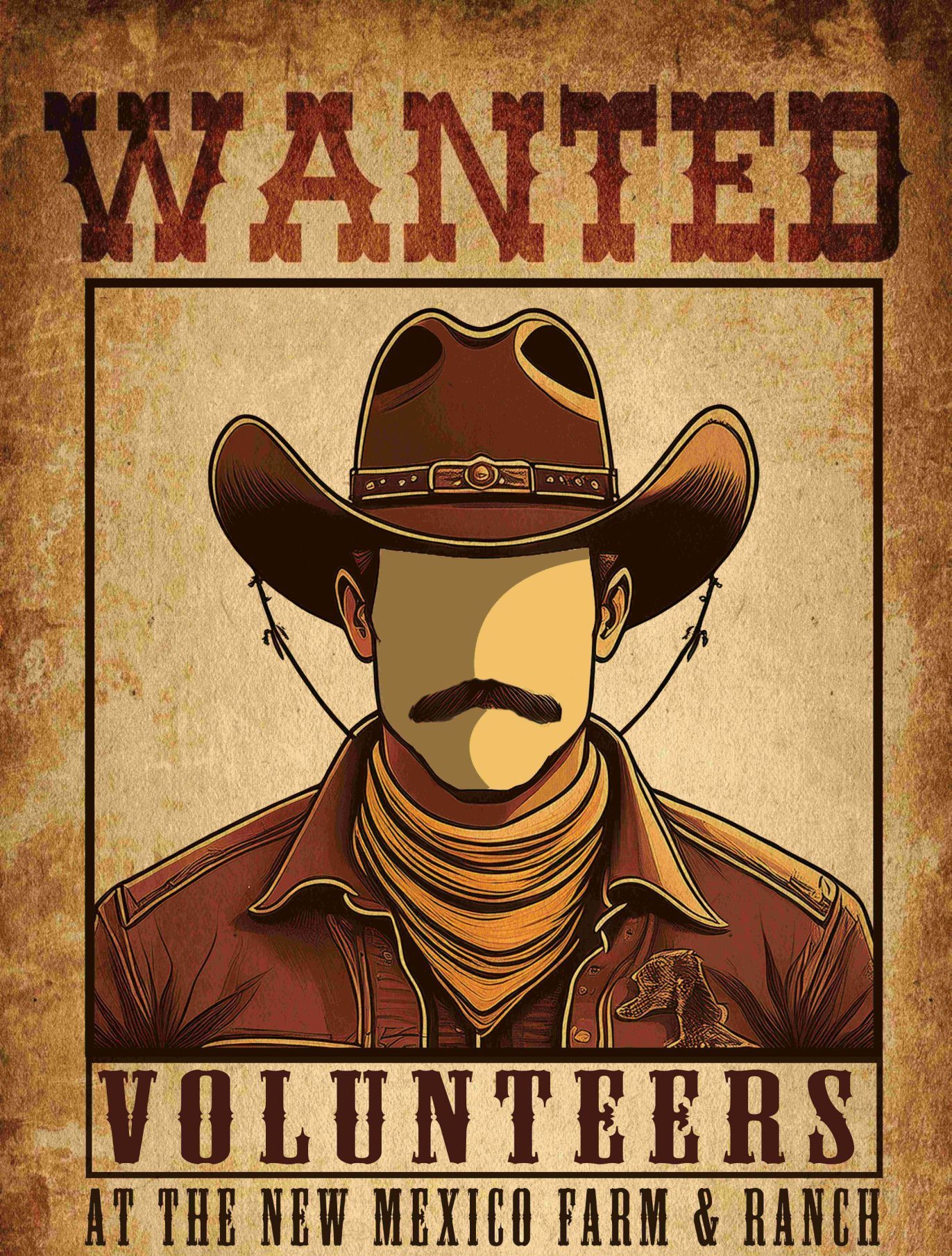 a man in a hat in an old west style wanted poster