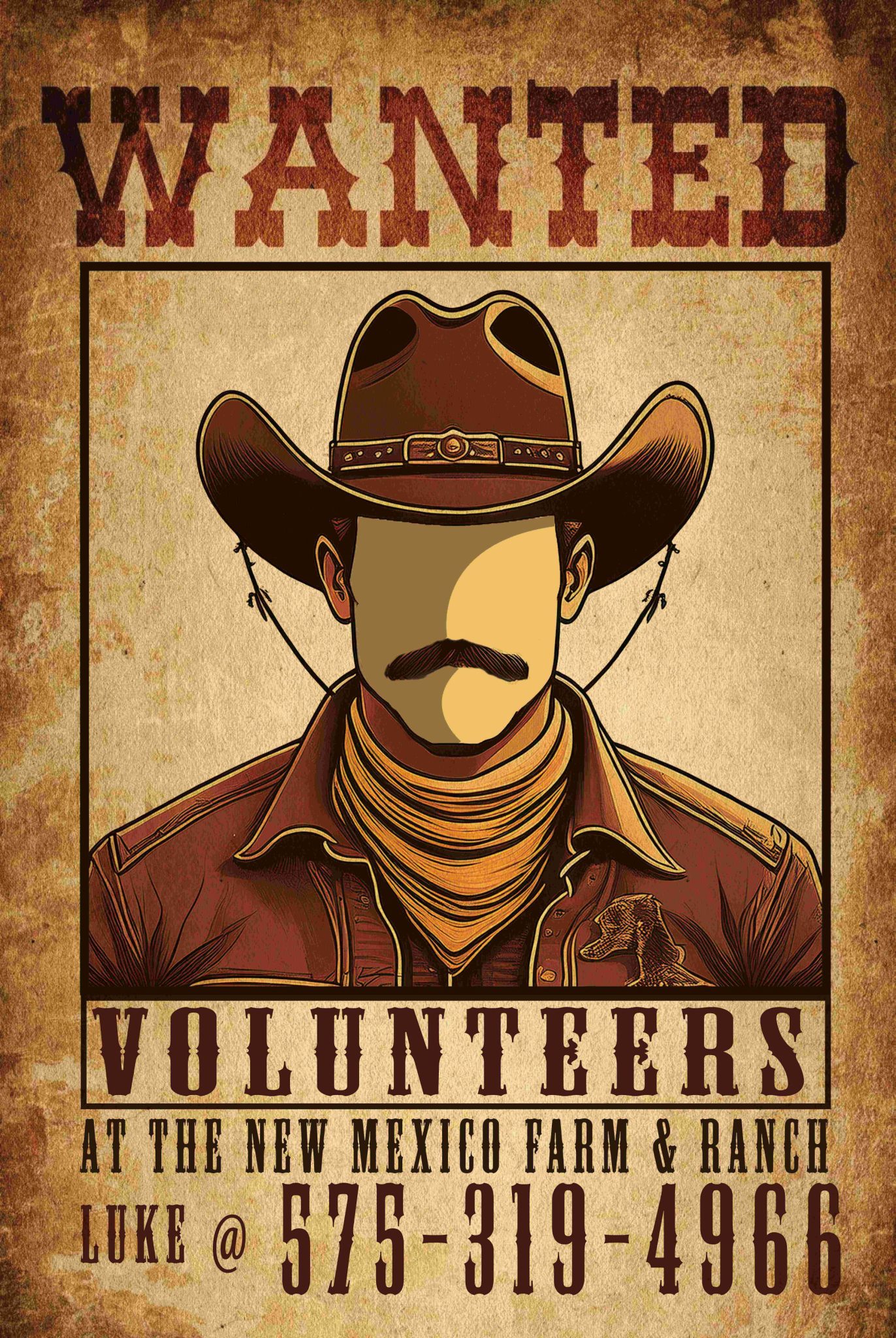 a man in a hat in an old west style wanted poster